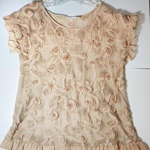 Decorative Beige Mesh Tunic Vest with Clear Sequins